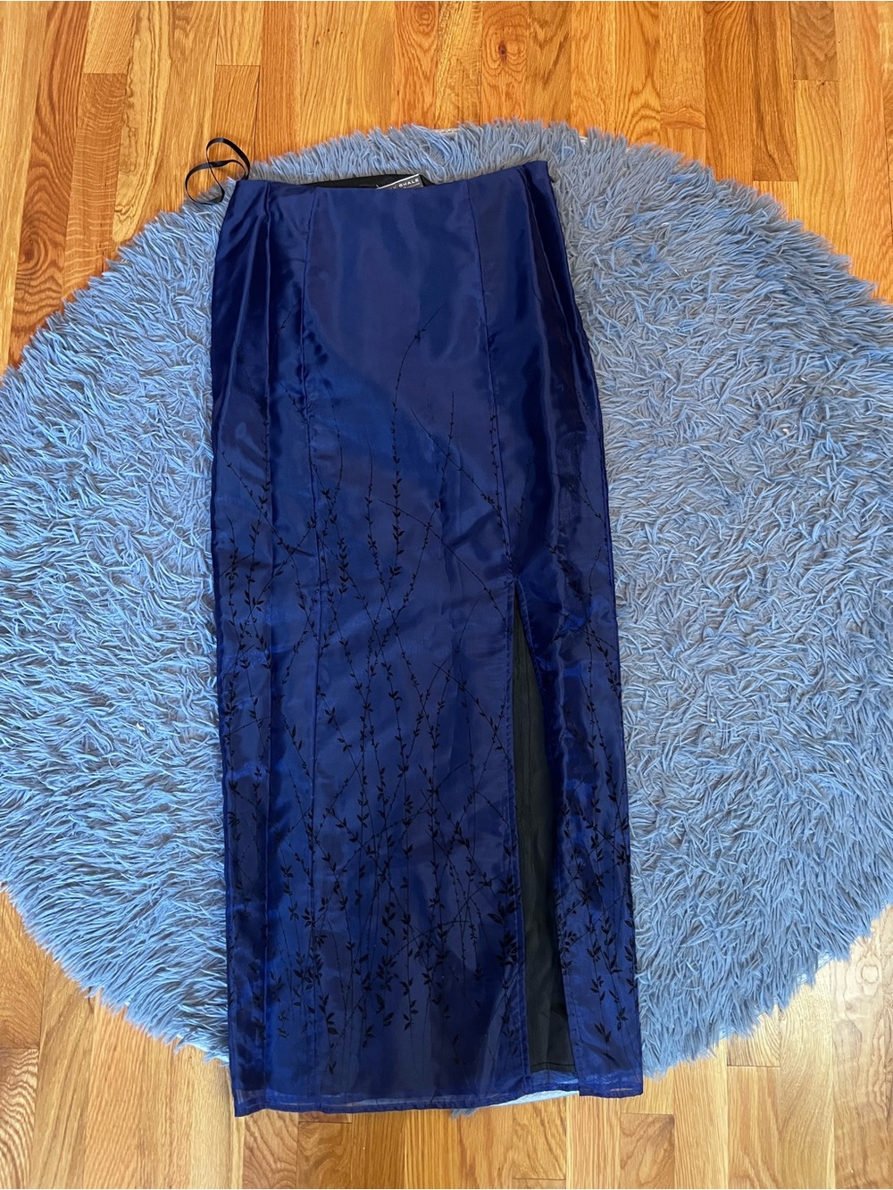 Mark Shale Navy Blue Velvet Floral Front Slit Midi Skirt Size 8 Y2K